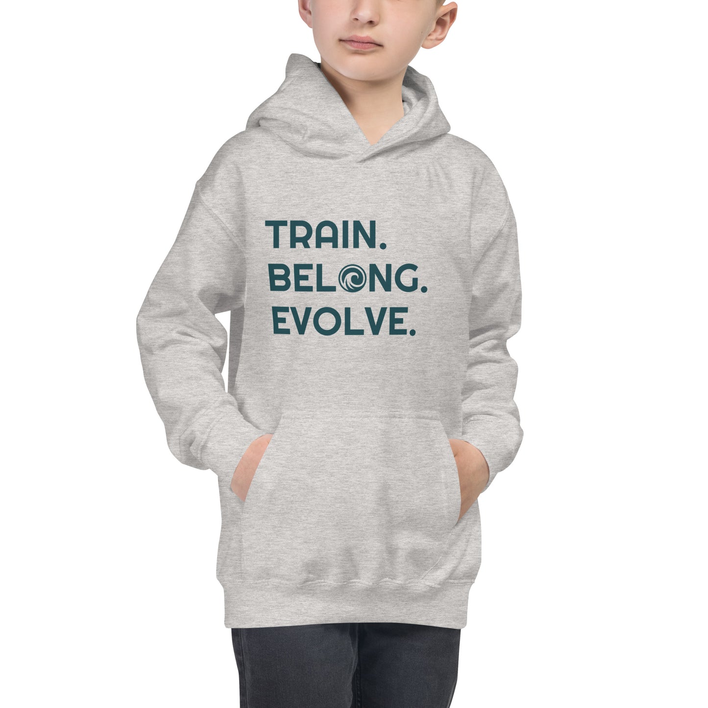 Train. Belong. Evolve. Gray Kids Hoodie