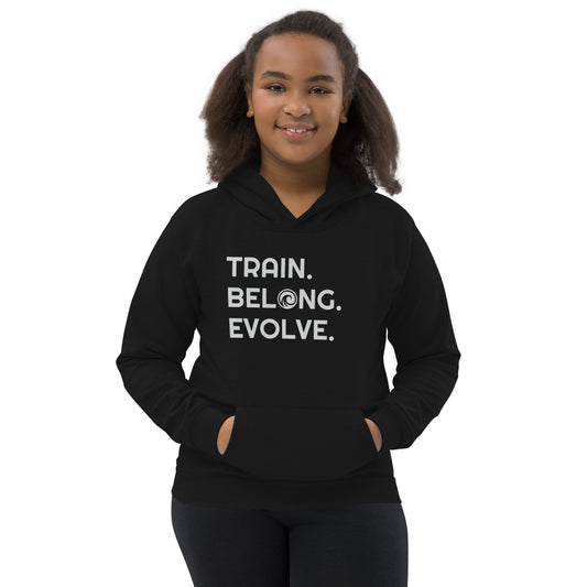 Train. Belong. Evolve. Kids Black Hoodie