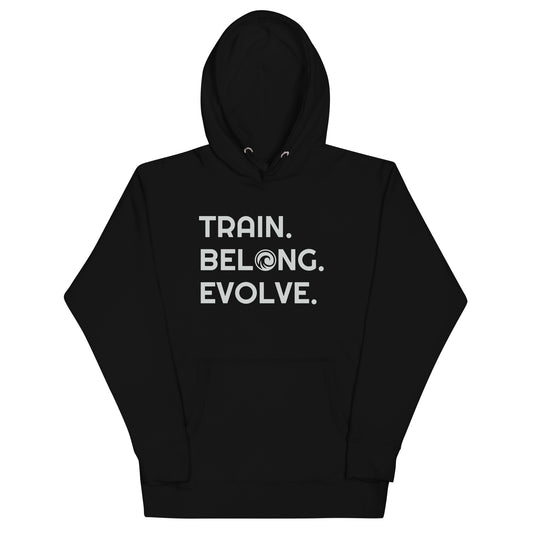 Train. Belong. Evolve. Unisex Adult Black Hoodie